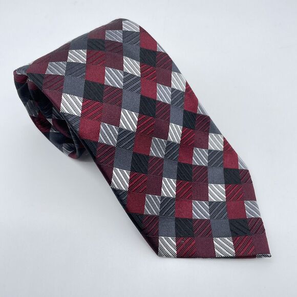 Geoffrey Beene Tile Diamond Pattern Men's 100% Silk Necktie Multi Color Handmade - Picture 10 of 16